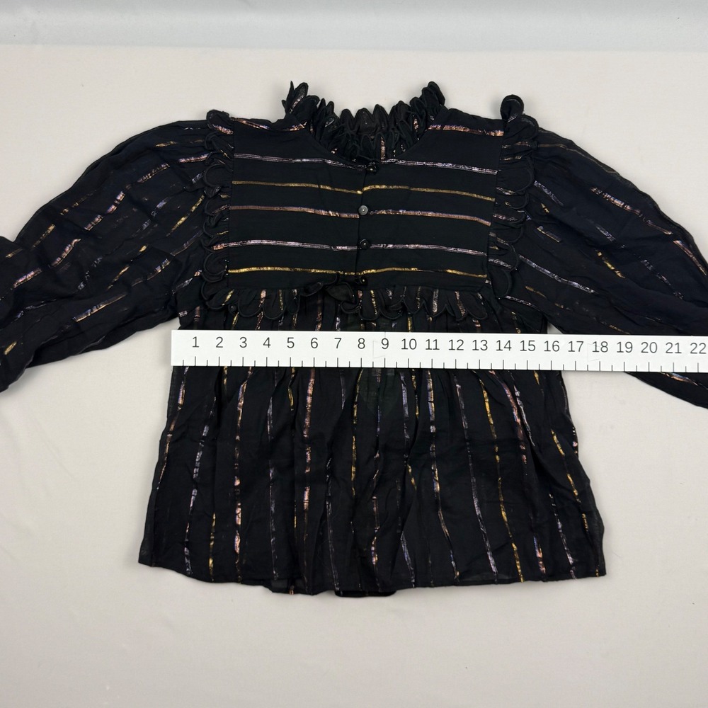 FARM Rio Black Metallic-Striped Ruffled Blouse - Picture 9 of 16